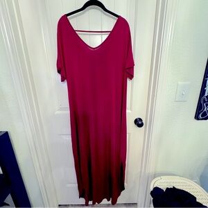 Burgundy Tshirt Stretchy Soft Dress with side slits
